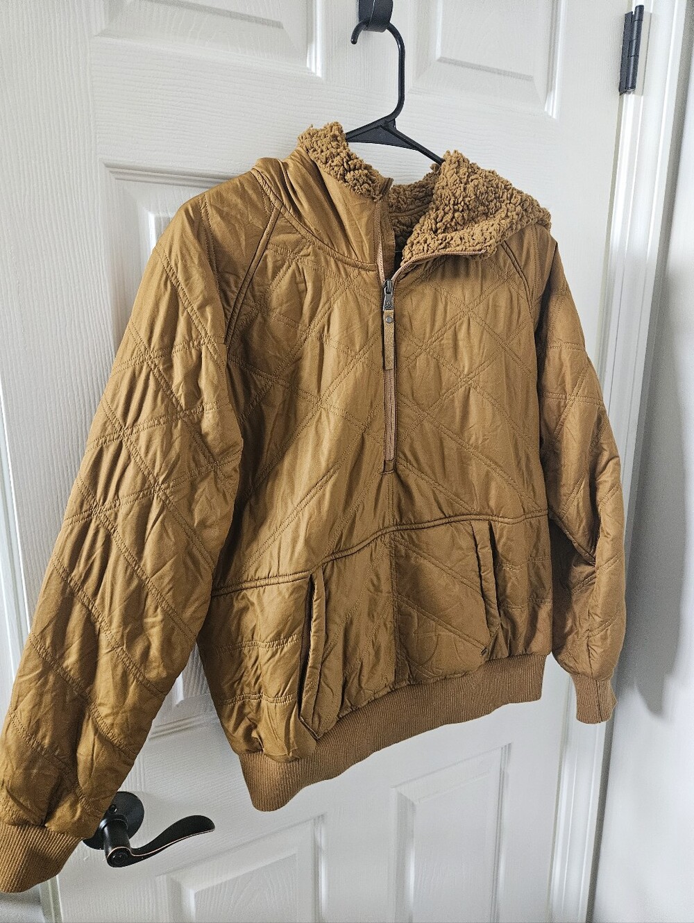 prAna Esla Quilted Half-Zip Pullover Hoodie - Sherpa Lined, Antique Bronze (Size